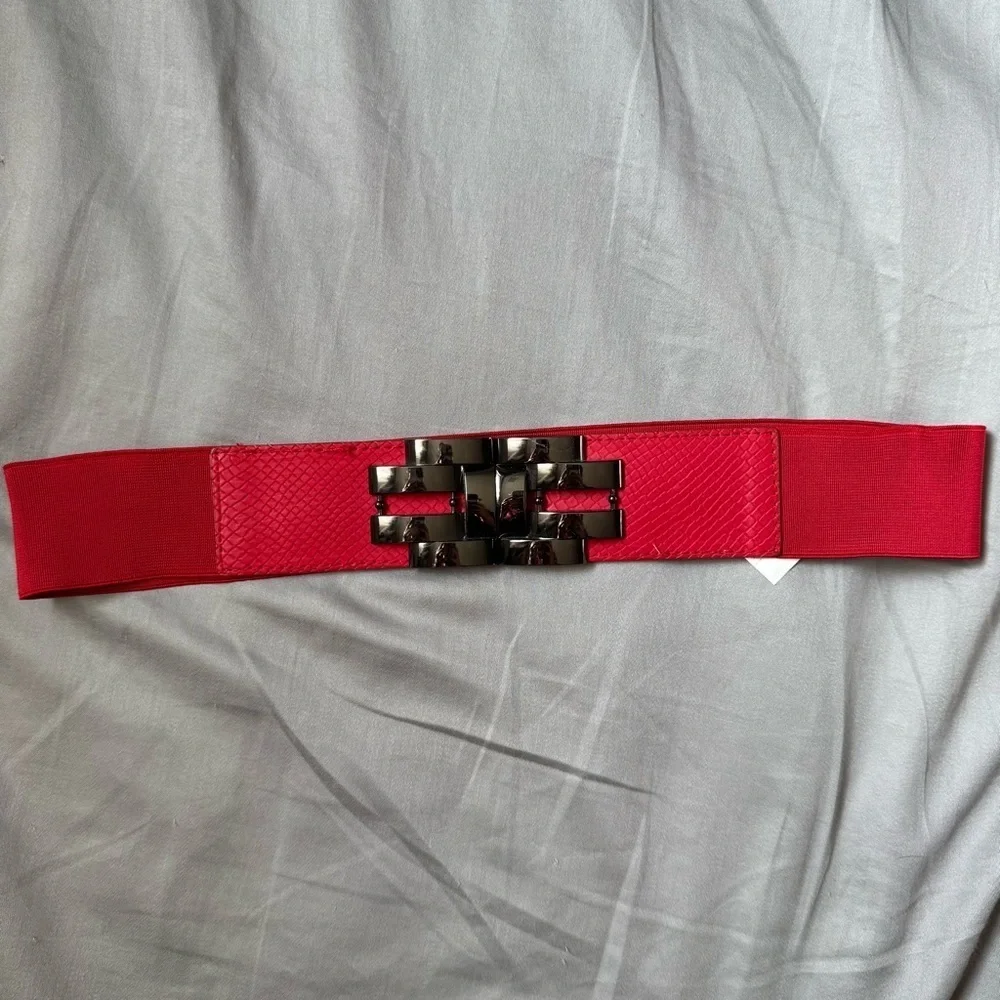 Kohl's Red and Black Belt with Geometric Buckle